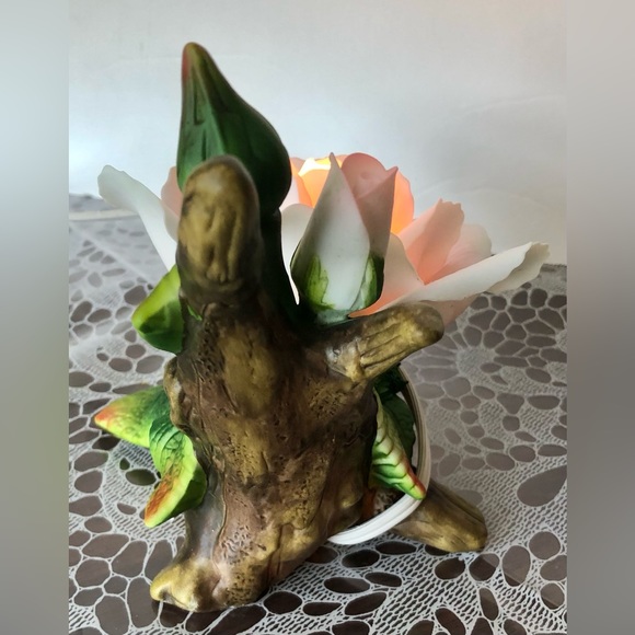 VINTAGE ROSE PINK ON A BRANCH PORCELAIN LIGHTED PERFECT GIFT FOR MOTHERS DAY,c54 - Picture 6 of 9